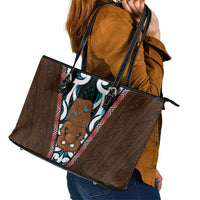 New Zealand Whakairo Leather Tote Bag Tiki Maori Carving Taniko Motifs LT14 - Polynesian Pride