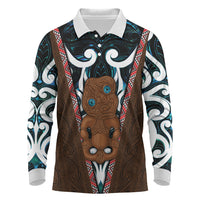 New Zealand Whakairo Long Sleeve Polo Shirt Tiki Maori Carving Taniko Motifs LT14 Multicolor - Polynesian Pride