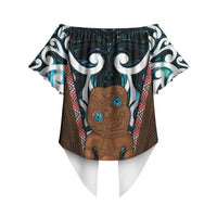 New Zealand Whakairo Off Shoulder Wrap Waist Top Tiki Maori Carving Taniko Motifs LT14 - Polynesian Pride