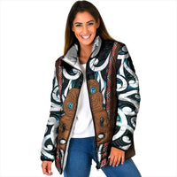 New Zealand Whakairo Padded Jacket Tiki Maori Carving Taniko Motifs LT14 Women Multicolor - Polynesian Pride