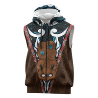 New Zealand Whakairo Sleeveless Zip Hoodie Tiki Maori Carving Taniko Motifs LT14 Multicolor - Polynesian Pride