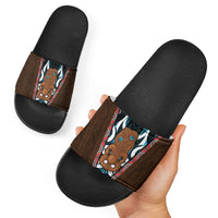 New Zealand Whakairo Slide Sandals Tiki Maori Carving Taniko Motifs LT14 - Polynesian Pride