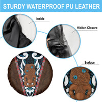 New Zealand Whakairo Spare Tire Cover Tiki Maori Carving Taniko Motifs LT14 - Polynesian Pride