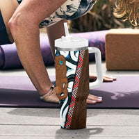 New Zealand Whakairo Tumbler With Handle Tiki Maori Carving Taniko Motifs LT14 - Polynesian Pride