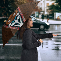 New Zealand Whakairo Umbrella Tiki Maori Carving Taniko Motifs LT14 - Polynesian Pride