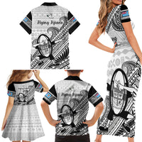 Fiji Tapa Rugby Family Matching Short Sleeve Bodycon Dress and Hawaiian Shirt Flying Fijian 2023 World Cup With Dabbing Ball LT14 - Polynesian Pride