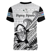 Fiji Tapa Rugby Women V Neck T Shirt Flying Fijian 2023 World Cup With Dabbing Ball LT14 - Polynesian Pride