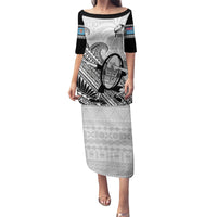 Custom Fiji Tapa Rugby Family Matching Puletasi Dress and Hawaiian Shirt Flying Fijian 2023 World Cup With Dabbing Ball LT14 Mom's Dress White - Polynesian Pride
