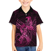 Polynesia Breast Cancer Awareness Family Matching Puletasi Dress and Hawaiian Shirt No One Fights Alone Pink Ribbon With Butterfly LT14 Son's Shirt Pink - Polynesian Pride