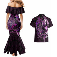 Personalised New Zealand Breast Cancer Couples Matching Mermaid Dress and Hawaiian Shirt Fight Like A Girl Pink Manaia Fern With Paua Shell LT14 - Polynesian Pride