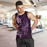 Personalised New Zealand Breast Cancer Men Tank Top Fight Like A Girl Pink Manaia Fern With Paua Shell LT14 - Polynesian Pride