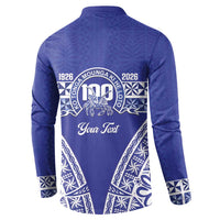 Personalised Queen Salote College Button Sweatshirt Kolisi Fefine 100th Anniversary Kupesi Blue - Polynesian Pride
