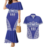 Personalised Queen Salote College Couples Matching Mermaid Dress and Hawaiian Shirt Kolisi Fefine 100th Anniversary Kupesi Blue - Polynesian Pride