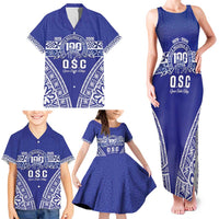 Personalised Queen Salote College Family Matching Tank Maxi Dress and Hawaiian Shirt Kolisi Fefine 100th Anniversary Kupesi Blue - undefined