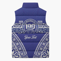 Personalised Queen Salote College Sleeveless Puffer Jacket Kolisi Fefine 100th Anniversary Kupesi Blue - Polynesian Pride