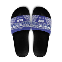 Personalised Queen Salote College Slide Sandals Kolisi Fefine 100th Anniversary Kupesi Blue - Polynesian Pride
