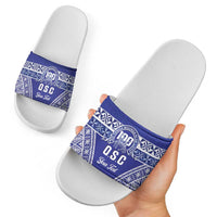 Personalised Queen Salote College Slide Sandals Kolisi Fefine 100th Anniversary Kupesi Blue - Polynesian Pride