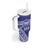 Personalised Queen Salote College Tumbler With Handle Kolisi Fefine 100th Anniversary Kupesi Blue - Polynesian Pride
