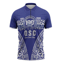 Personalised Queen Salote College Zipper Polo Shirt Kolisi Fefine 100th Anniversary Kupesi Blue - Polynesian Pride