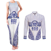 Personalised Queen Salote College Couples Matching Tank Maxi Dress and Long Sleeve Button Shirt Kolisi Fefine 100th Anniversary Kupesi White - Polynesian Pride