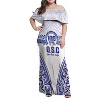 Personalised Queen Salote College Family Matching Off Shoulder Maxi Dress and Hawaiian Shirt Kolisi Fefine 100th Anniversary Kupesi White - Polynesian Pride