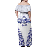 Personalised Queen Salote College Family Matching Off Shoulder Maxi Dress and Hawaiian Shirt Kolisi Fefine 100th Anniversary Kupesi White - Polynesian Pride