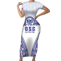 Personalised Queen Salote College Family Matching Short Sleeve Bodycon Dress and Hawaiian Shirt Kolisi Fefine 100th Anniversary Kupesi White - Polynesian Pride