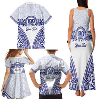 Personalised Queen Salote College Family Matching Tank Maxi Dress and Hawaiian Shirt Kolisi Fefine 100th Anniversary Kupesi White - Polynesian Pride