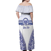Personalised Queen Salote College Off Shoulder Maxi Dress Kolisi Fefine 100th Anniversary Kupesi White - Polynesian Pride