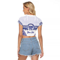 Personalised Queen Salote College Raglan Cropped T Shirt Kolisi Fefine 100th Anniversary Kupesi White - Polynesian Pride