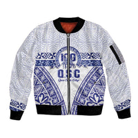 Personalised Queen Salote College Sleeve Zip Bomber Jacket Kolisi Fefine 100th Anniversary Kupesi White - Polynesian Pride