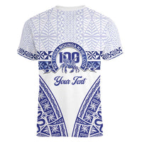 Personalised Queen Salote College Women V-Neck T-Shirt Kolisi Fefine 100th Anniversary Kupesi White - Polynesian Pride