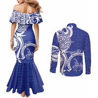 Personalised Queen Salote College Couples Matching Mermaid Dress and Long Sleeve Button Shirt QSC Est 1926 Ngatu Pattern - Polynesian Pride