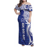 Personalised Queen Salote College Family Matching Off Shoulder Maxi Dress and Hawaiian Shirt QSC Est 1926 Ngatu Pattern - Polynesian Pride