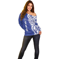 Personalised Queen Salote College Off Shoulder Sweater QSC Est 1926 Ngatu Pattern - Polynesian Pride