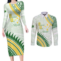 Personalised Samoa Ua Potopoto Couples Matching Long Sleeve Bodycon Dress and Long Sleeve Button Shirt SUP Est 2025 Samoan Pattern - Polynesian Pride
