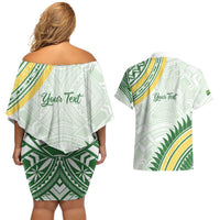 Personalised Samoa Ua Potopoto Couples Matching Off Shoulder Short Dress and Hawaiian Shirt SUP Est 2025 Samoan Pattern - Polynesian Pride