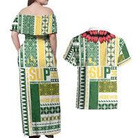 Samoa Uniting Party Couples Matching Off Shoulder Maxi Dress and Hawaiian Shirt SUP Est 2025 Siapo Pattern - Polynesian Pride