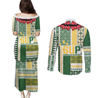 Samoa Uniting Party Couples Matching Puletasi and Long Sleeve Button Shirt SUP Est 2025 Siapo Pattern - Polynesian Pride