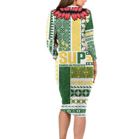 Samoa Uniting Party Long Sleeve Bodycon Dress SUP Est 2025 Siapo Pattern - Polynesian Pride
