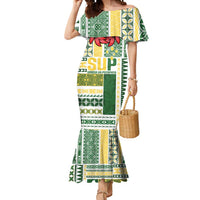 Samoa Uniting Party Mermaid Dress SUP Est 2025 Siapo Pattern - Polynesian Pride