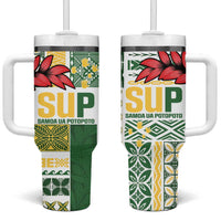 Samoa Uniting Party Tumbler With Handle SUP Est 2025 Siapo Pattern - Polynesian Pride