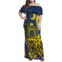Niue Peniamina Gospel Day Family Matching Off Shoulder Maxi Dress and Hawaiian Shirt Unique Niean Hiapo LT14 Mom's Dress Blue - Polynesian Pride