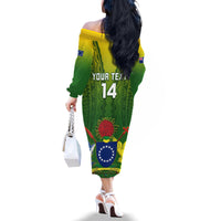Custom Cook Islands Rugby Family Matching Off Shoulder Long Sleeve Dress and Hawaiian Shirt Pacific 2023 Go The Kukis LT14 - Polynesian Pride