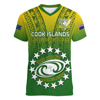 Custom Cook Islands Rugby Women V Neck T Shirt Pacific 2023 Go The Kukis LT14 Female Green - Polynesian Pride