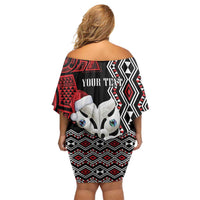 Personalised New Zealand Christmas Off Shoulder Short Dress Meri Kirihimete Maori Wheku - Taniko Art