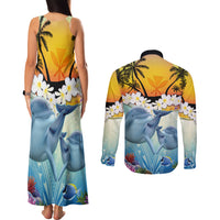 Aloha Hawaii Dolphins Couples Matching Tank Maxi Dress and Long Sleeve Button Shirt Heart Of The Ocean Tropical Summer Vibes LT14 - Polynesian Pride