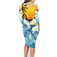 Aloha Hawaii Dolphins Family Matching Long Sleeve Bodycon Dress and Hawaiian Shirt Heart Of The Ocean Tropical Summer Vibes LT14 - Polynesian Pride