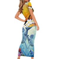 Aloha Hawaii Dolphins Family Matching Short Sleeve Bodycon Dress and Hawaiian Shirt Heart Of The Ocean Tropical Summer Vibes LT14 - Polynesian Pride