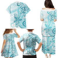 Polynesia Dolphins Family Matching Puletasi and Hawaiian Shirt Valentine Day Floral Polynesian - Vintage Dark Cyan LT14 - Polynesian Pride